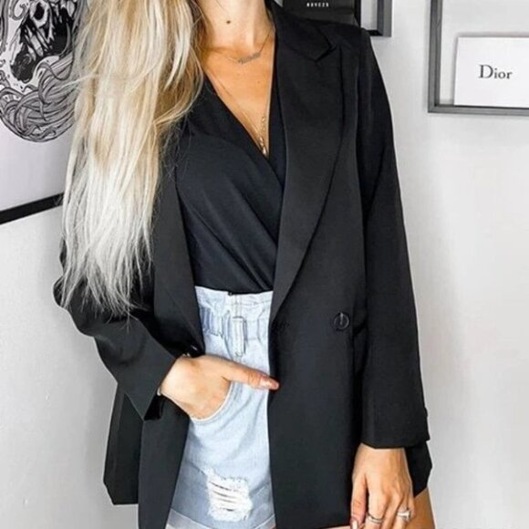 Double Breasted Lapel Neck Blazer black - Picture 1 of 16